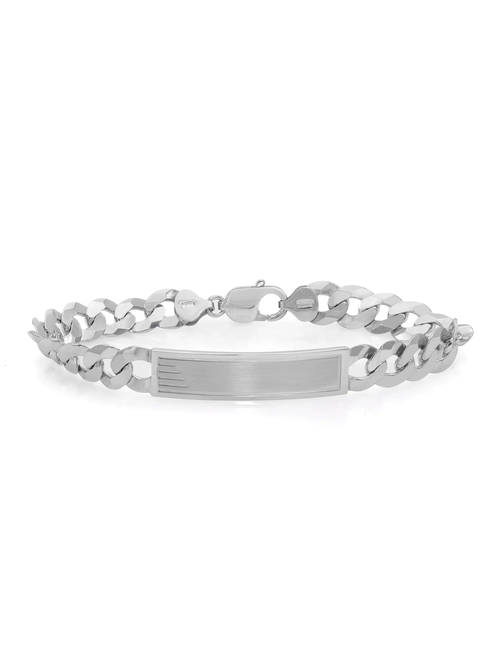 925 Cuban ID Curb Mens Bracelet Sterling Polished 9 Silver Link Chain Inches