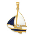 Sailboat Yellow Pendant 2-D Blue 14K Enameled & Gold White