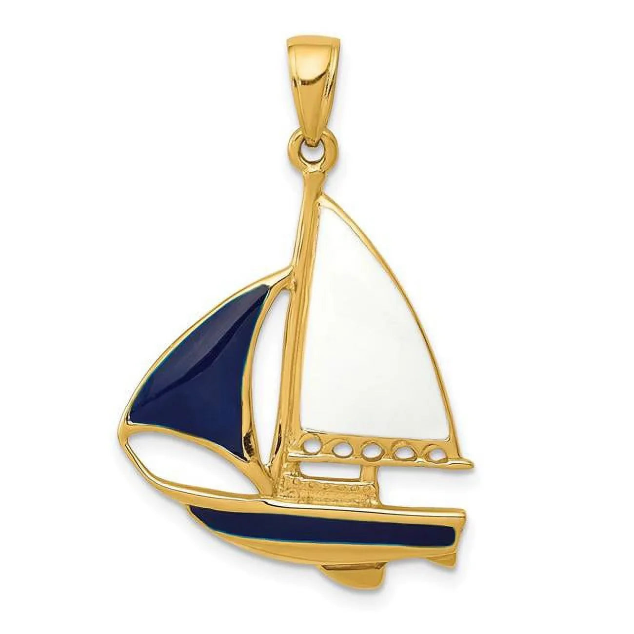 Sailboat Yellow Pendant 2-D Blue 14K Enameled & Gold White