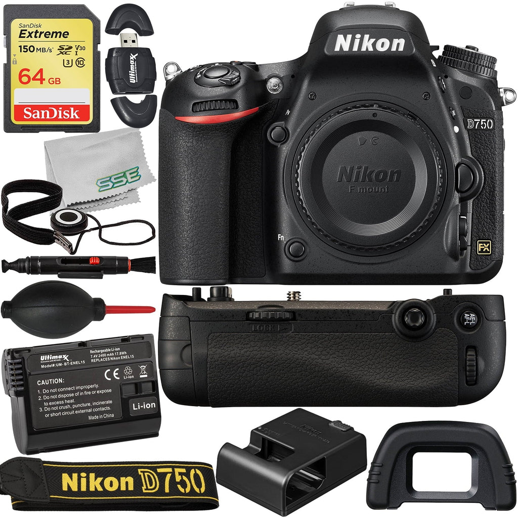More + SDXC Card, 64GB Nikon Memory Life (Body DSLR & Battery Extreme (18pc Extended SanDisk Only) Pack Power with Camera Bundle) MB-D16 Multi Replacement D750 Battery