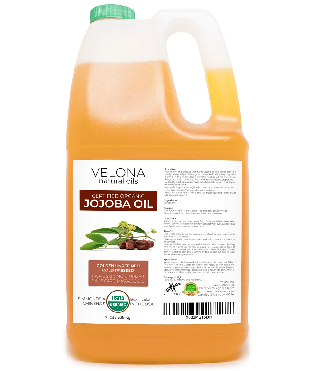 '- Unrefined, Natural Stretch Organic Oil| lb Jojoba Body, Moisturizing USDA Skin | | Pure Certified Marks, 100% Pressed, and Golden, Face, Cold Free 7 Hexane Care, Oil Cuticles Hair, Carrier Velona