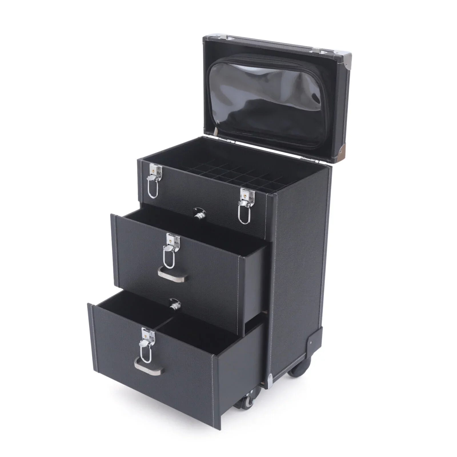 Rolling Cosmetics Box Box Train Cosmetic Bag Case Cases Rolling Rolling Wheels Trolley Lock Women's Black Storage Train Case Black Organizer Makeup Organizer Makeup PU Cosmetics Trolley Black Trolley