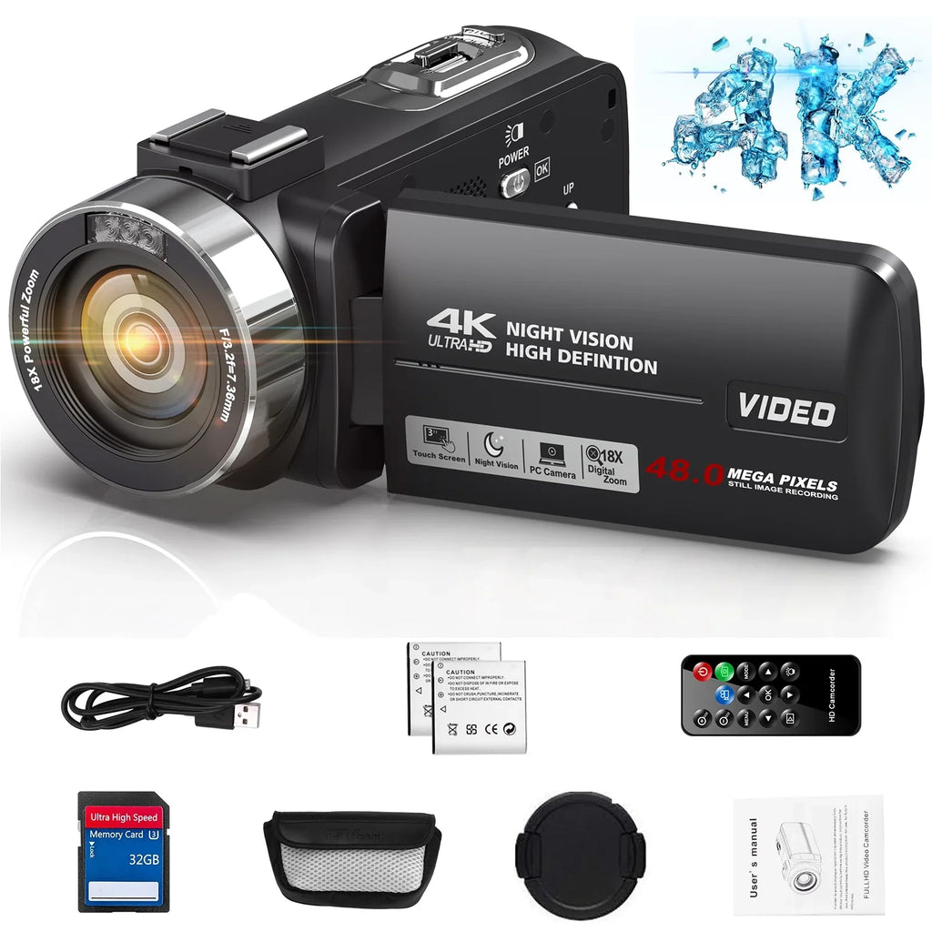 30FPS LCD Camera Vlogging Zoom Vision for Screen Camcorder MARVUE Night Video IR 4K Digital 48MP YouTube 3.0" 18X Camera Camera Touch with