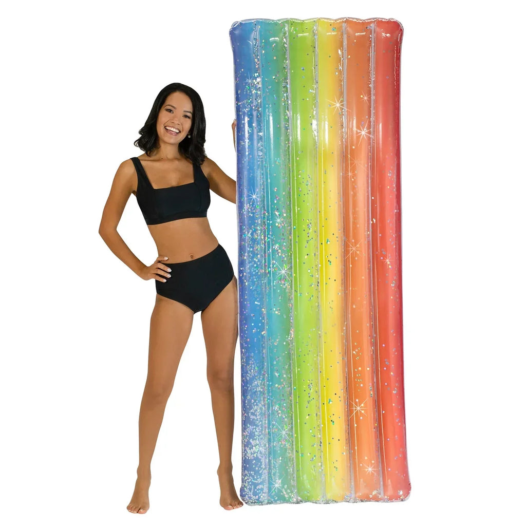 Collection Rainbow Pool 74" Glitter Raft Rainbow Deluxe - Haze