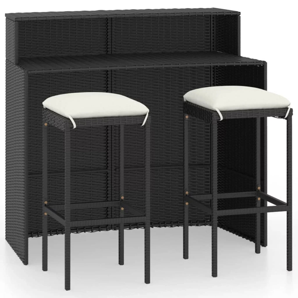 Table Terrace, and Cushioned Bistro, Set 3 Dining 2 Piece Black Backyard, Set Stool Garden Dcenta Pub, Shelf Chairs Storage Poly with Rattan Patio Bar for