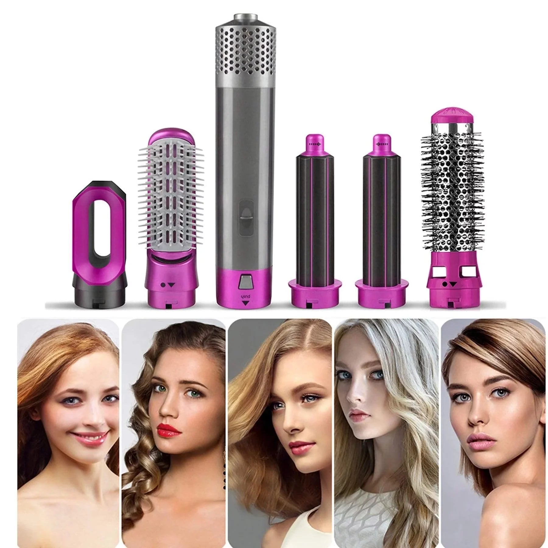 Brush - with Styler PinkGold Color: Electric Automatic Straightening - Hair Heads and Styling, Ionic 5-in-1 Curling Brush Negative Hair Dryer Blow Brush Detachable for Dryer