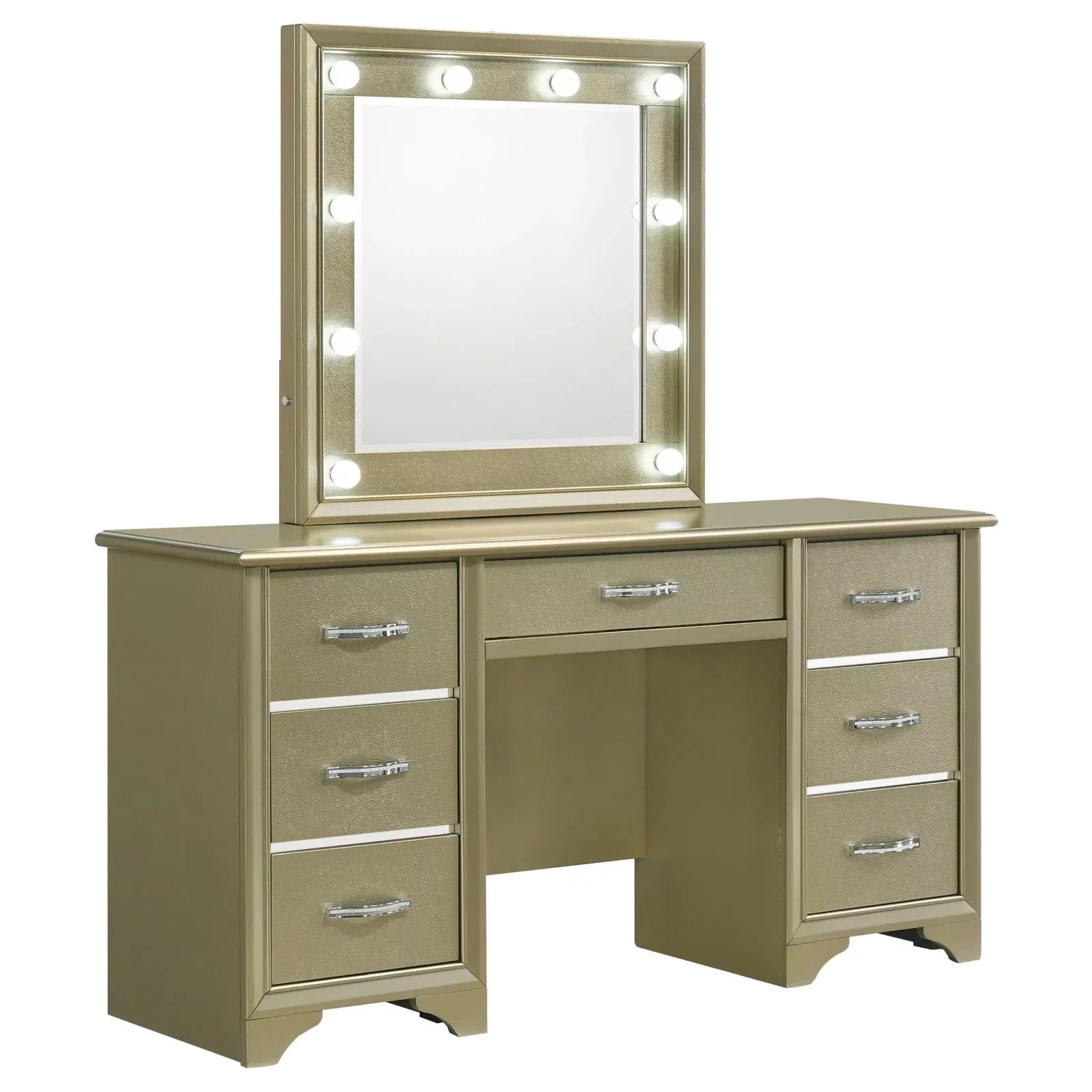 Lighting Beaumont with Mirror Champagne Desk 7-drawer Vanity