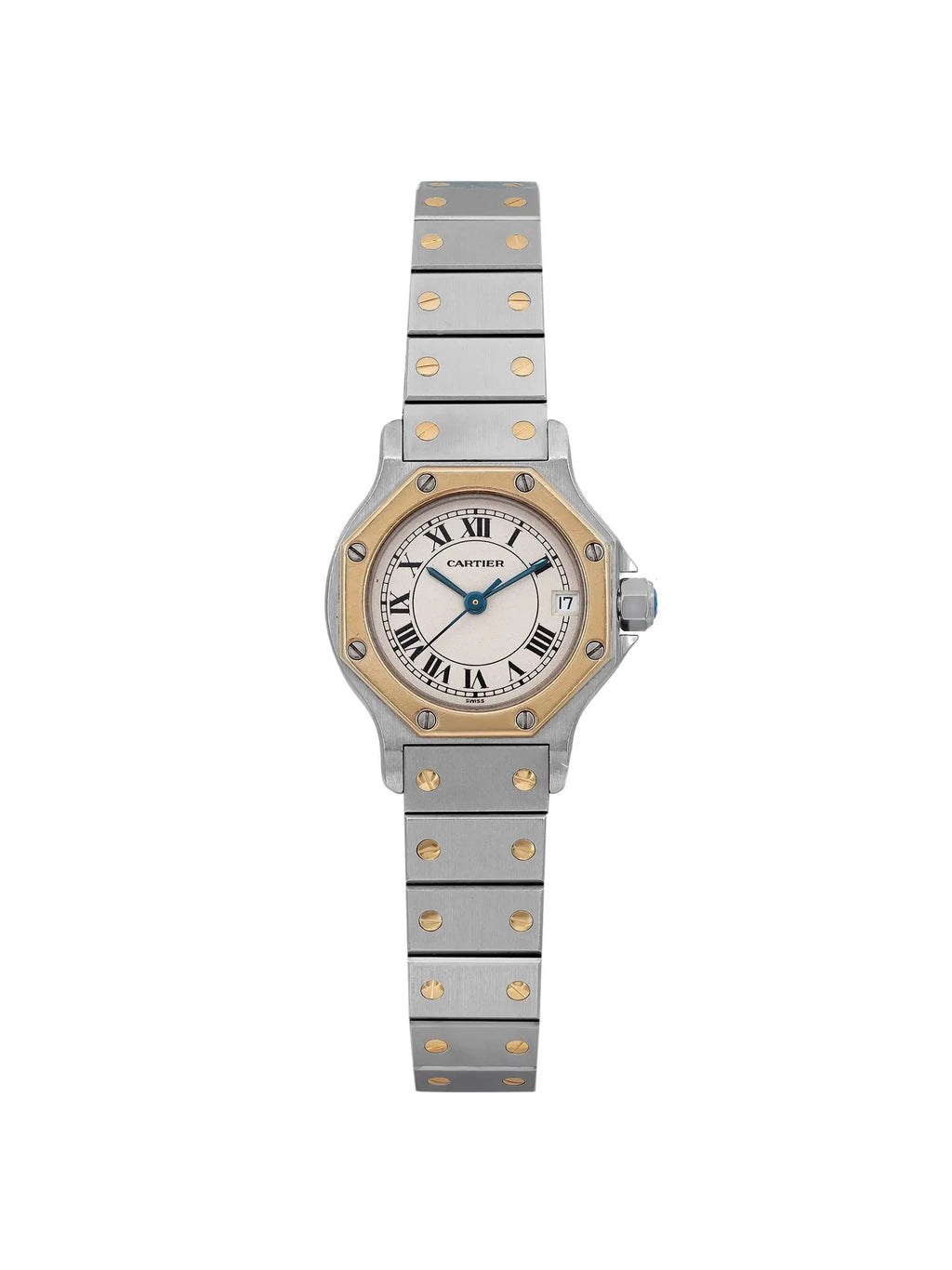 Pre-owned Santos Steel Octagon 18K Gold Watch (Good) Cream Cartier 187903 Yellow