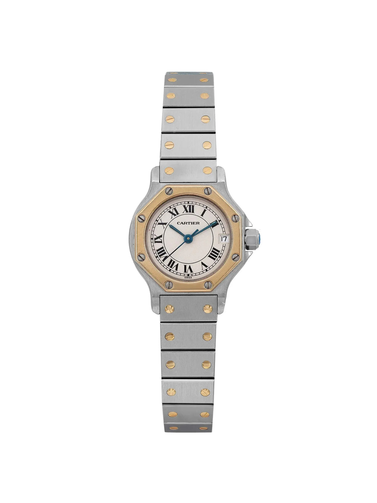 Pre-owned Santos Steel Octagon 18K Gold Watch (Good) Cream Cartier 187903 Yellow