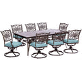 9-Piece in Blue Extra Dining Set Large with Seasons Dining Table Glass-Top Cambridge