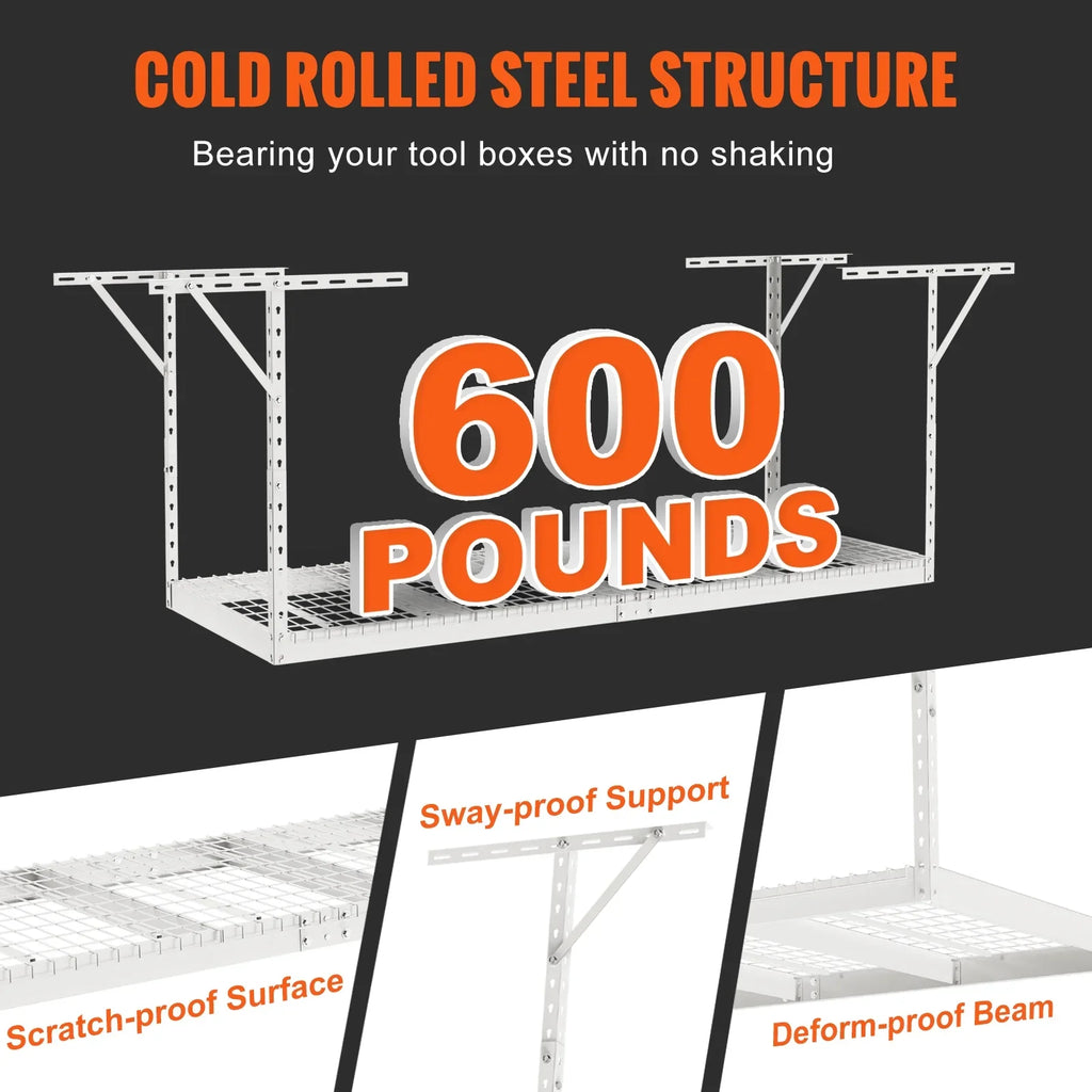 Storage Rack 600lb Ceiling White Overhead Rack Adjustable SKYSHALO 36x96" Garage