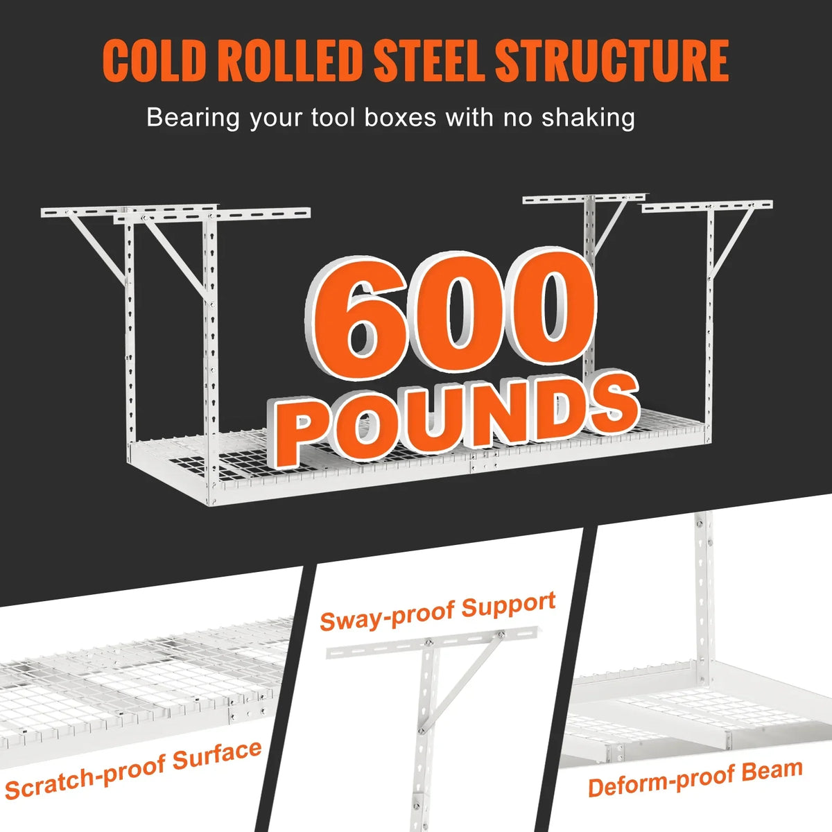 Storage Rack 600lb Ceiling White Overhead Rack Adjustable SKYSHALO 36x96" Garage