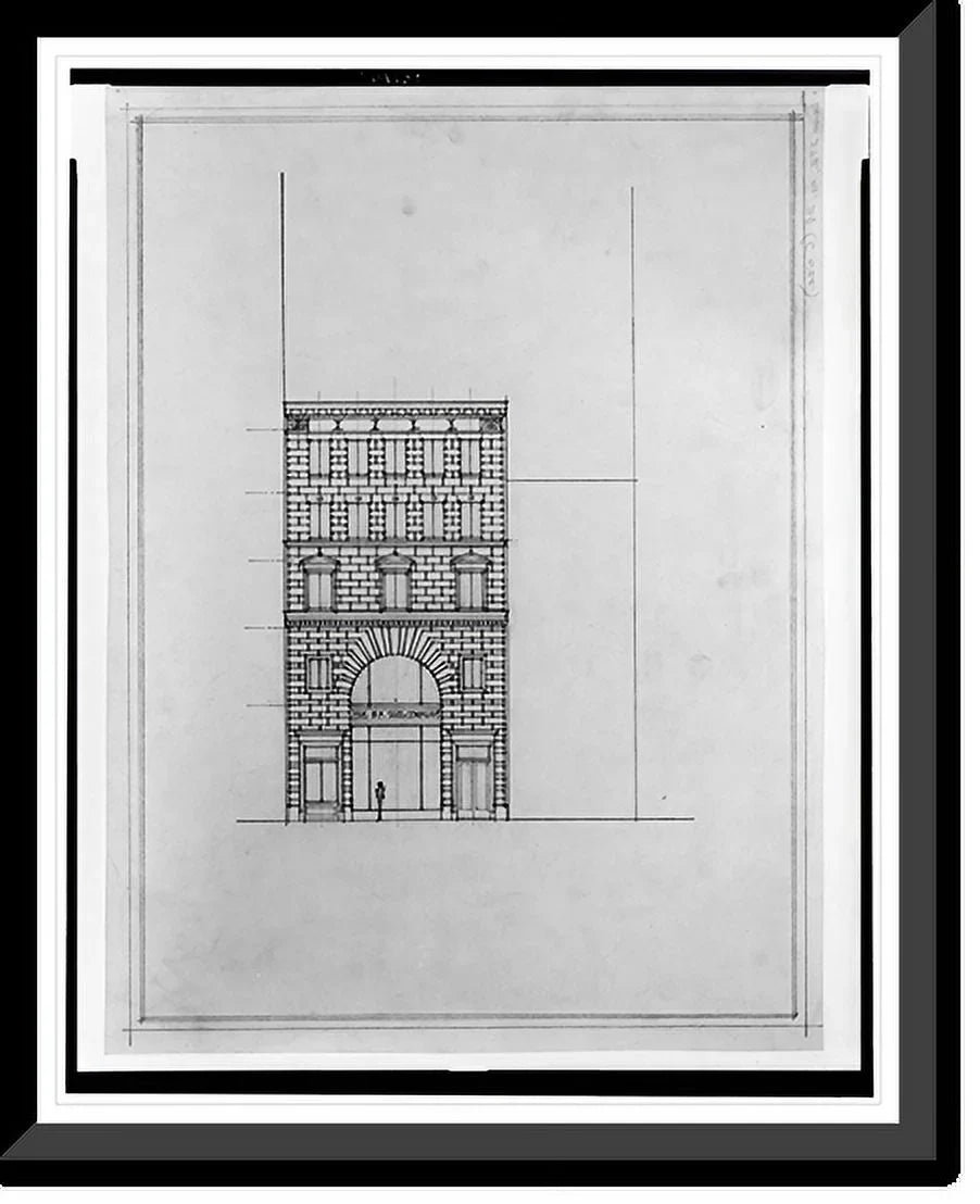 buildings 21-7/8" Front B.F. N.W., 17-7/8" Saul D.C.). (15th Washington, [Two elevation], Historic Print, Street, Framed office for x