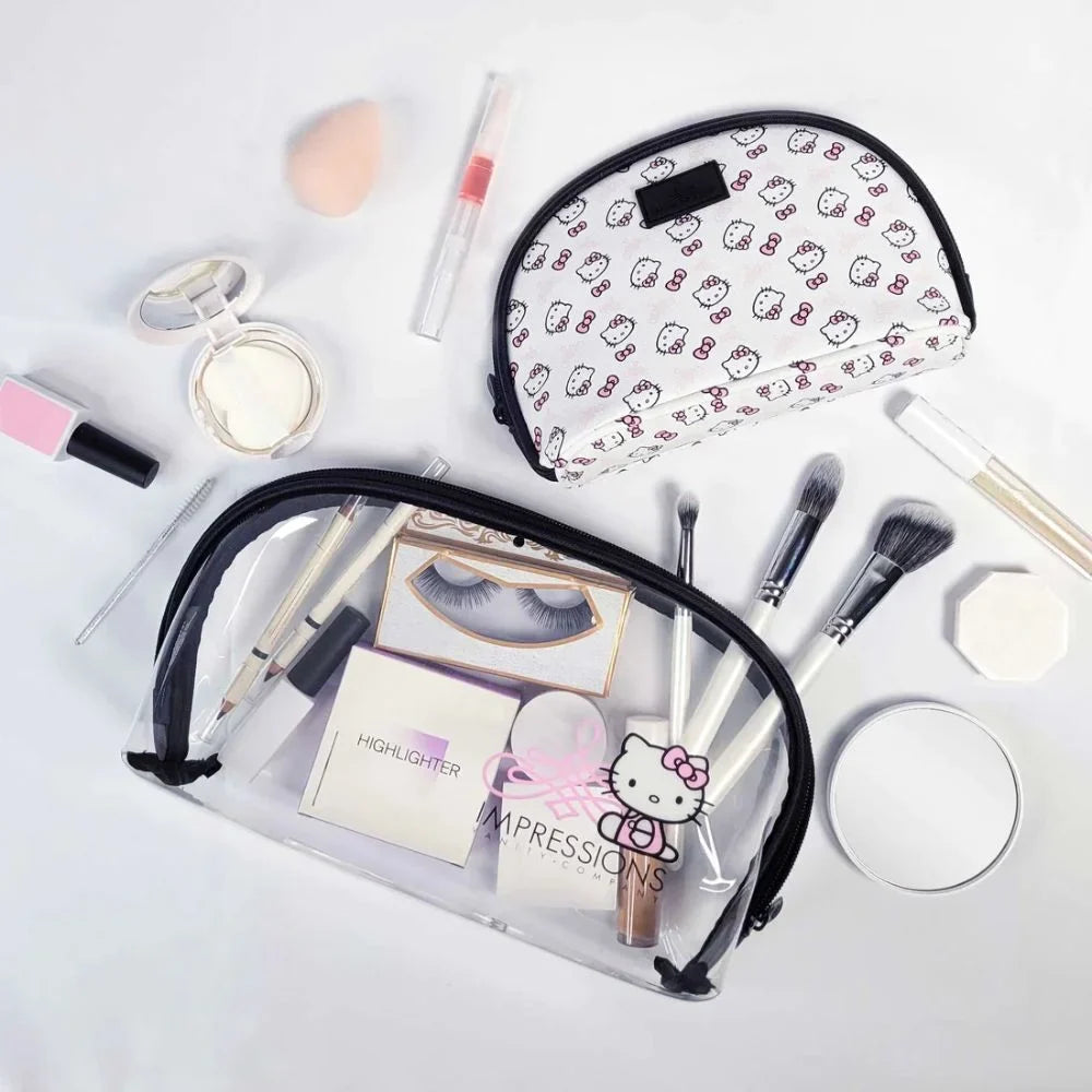 2 (Pink) Pcs Hello Bag Nested Travel Holding for Purses, Kitty Vanity Impressions Clutch Makeup Makeup