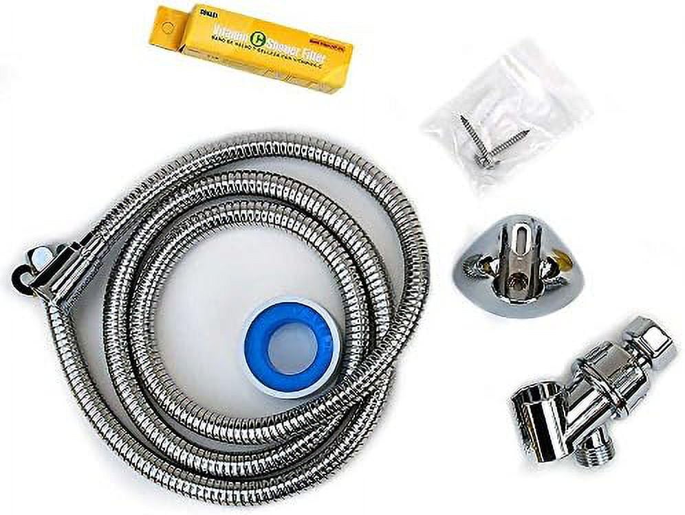chlorine of shower filter included and liquid removes pressure 99.9% with chloramines - 2 filters - shower high - up head flow by to low