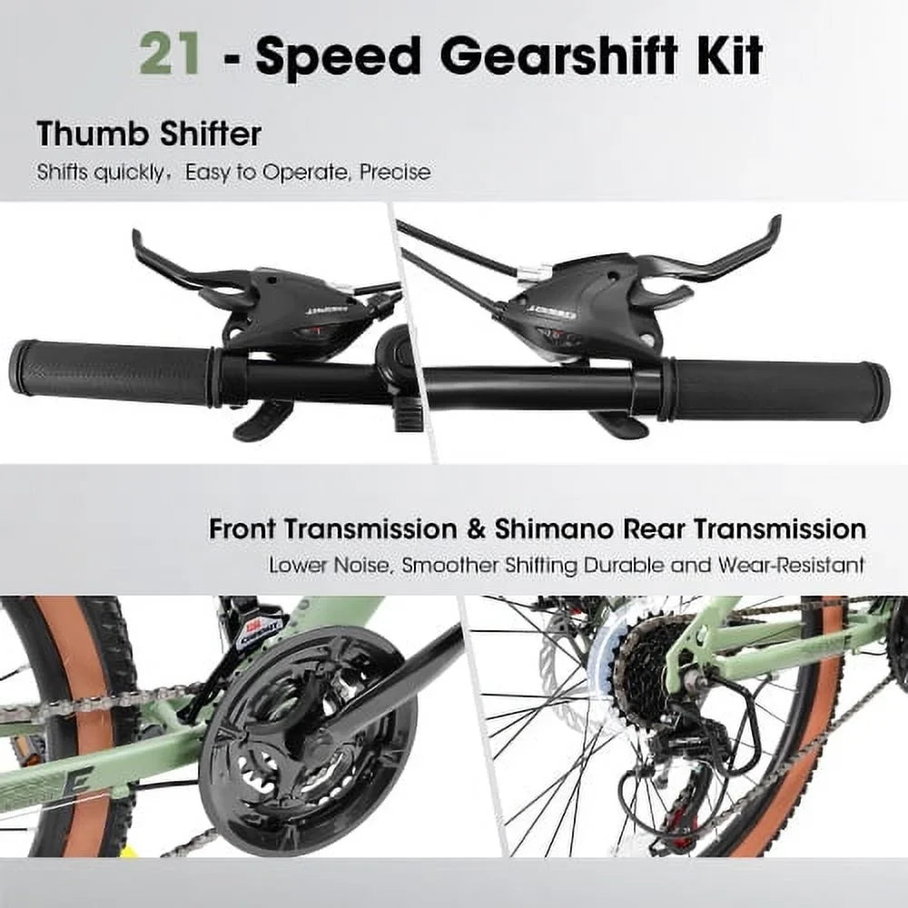 Carbon Commuter Shifter Front Trail Bike, Mountain Bike 21-Speed Mens Mountain City Thumb Womens A24301 Bicycles Brakes Ecarpat Wheels, 24 Fork steel Frame Disc Inch