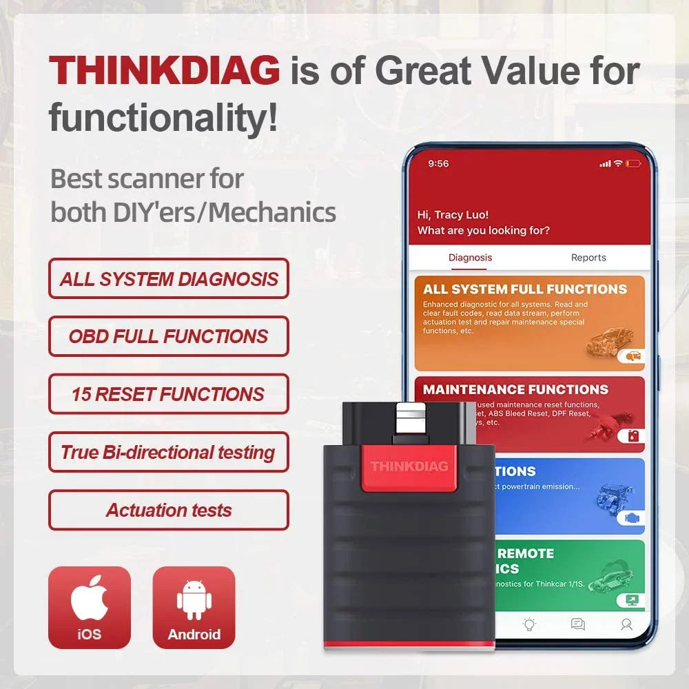 Diagnostic OBD2 Car ThinkDiag Reader Bluetooth Code Scanner Bluetooth, thinkcar