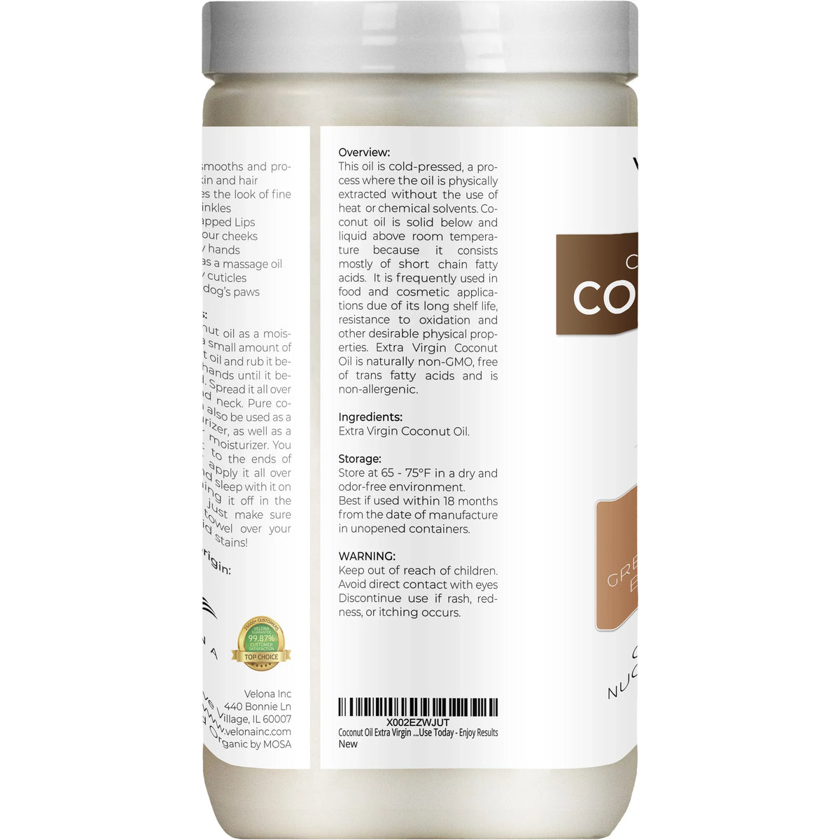 | Enjoy | Certified and in Cosmetic 64 Food oz Results USDA Velona - Hair Coconut jar Today Body, Cold Face, Oil Grade Pressed Care Virgin Extra Skin, Extra | Organic | - | Virgin, Use