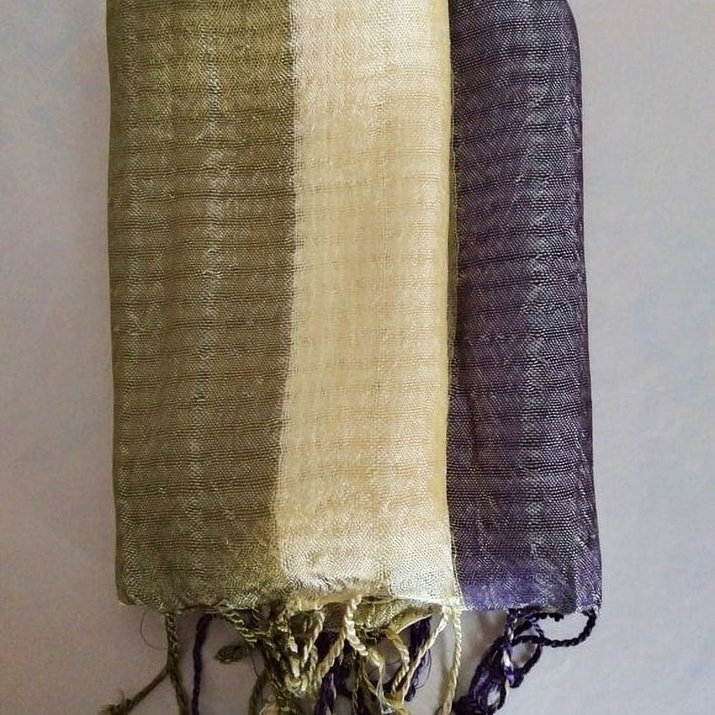 Vegan Silk Triple Shawl Band Purple/Green -