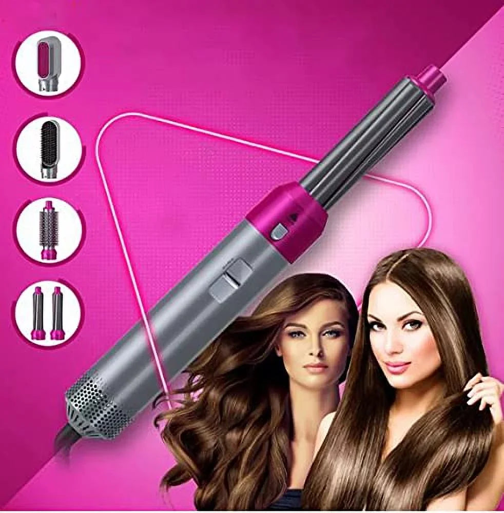 Brush - with Styler PinkGold Color: Electric Automatic Straightening - Hair Heads and Styling, Ionic 5-in-1 Curling Brush Negative Hair Dryer Blow Brush Detachable for Dryer