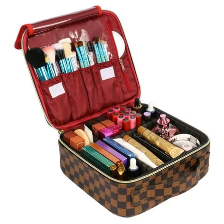 Case Compartments Brush Makeup ZBH with Cosmetic Travel Organizer Tool Makeup for Women Make Adjustable Jewelry Digital Storage Toiletry Bag Makeup Up Train Accessories