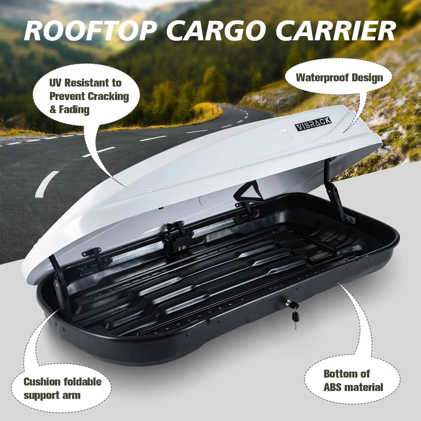 Rooftop 13.8" Double 13 Waterproof x W Rooftop Hard Rooftop ft³ SUV L Box x Large Shell with White 56.3" Cargo Cargo Carrier Box Cargo Locks, H, for 30.3"