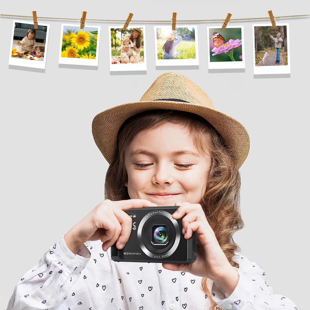 with Digital Camera SEREE SD Zoom, and 2 Card 16X Digital Digital and with Camera Autofocus Batteries 44MP Portable Point Cameras 32GB Compact 2.4'' 4K Shoot