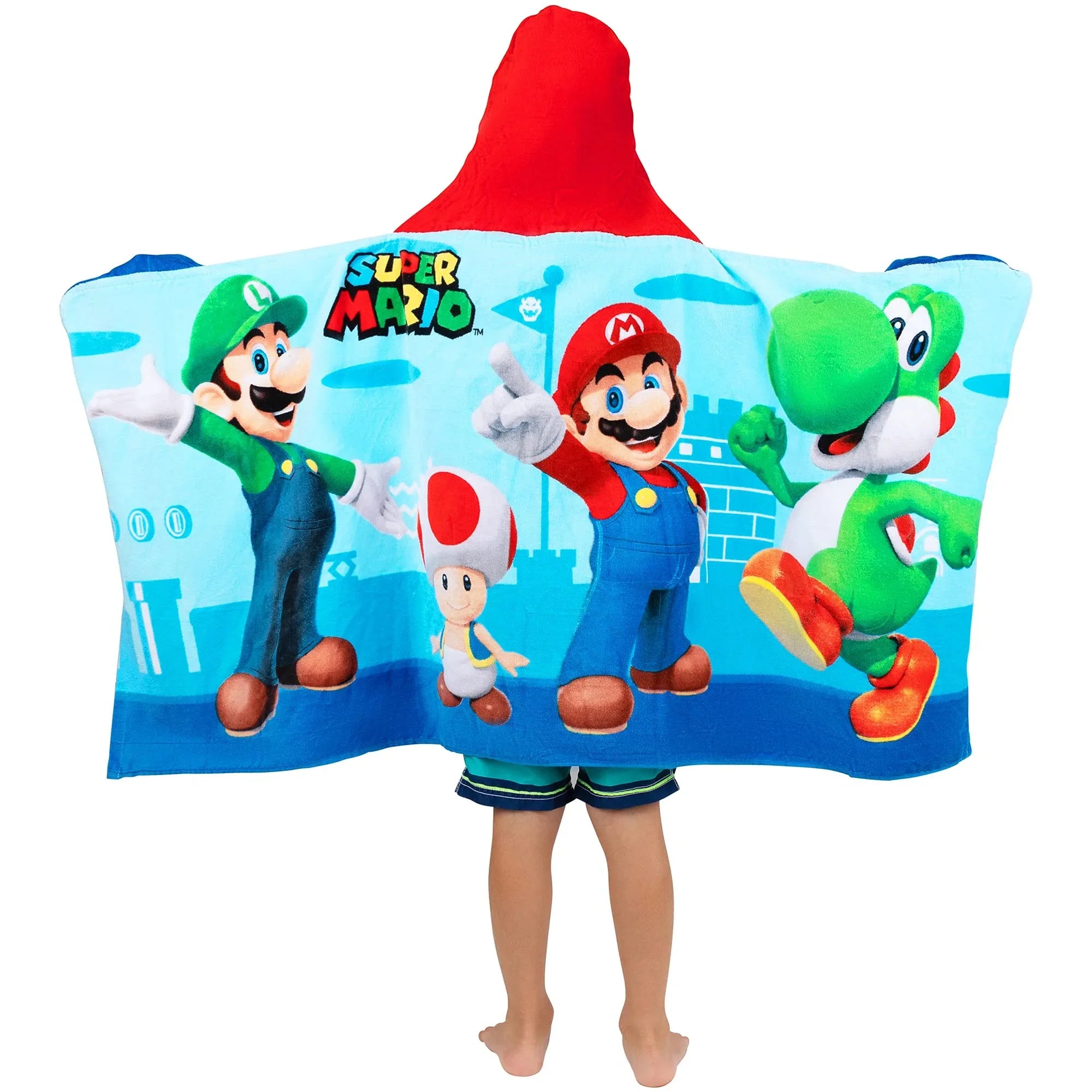 Kids x Mario Super Franco Towel Wrap, By Cotton 24 Soft in, Bath/Pool/Beach Hooded in Terry 50