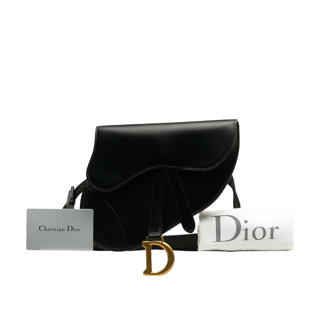 Pre-Owned Bag Unisex Calf Saddle Dior Leather Authenticated Belt Black (Good)