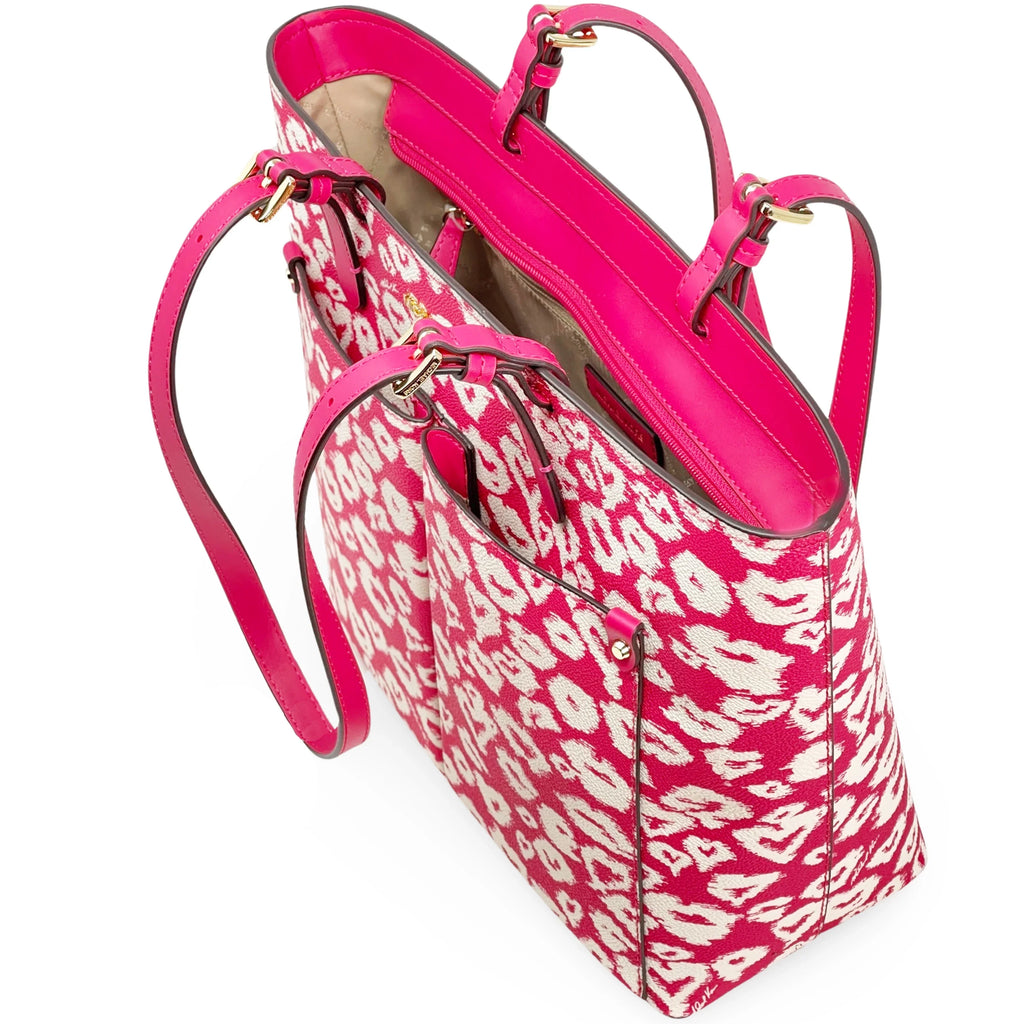 Coated Pink (Electric Double Printed Medium Canvas Pocket Kors Jet Tote Michael Multi) Set Travel Women's