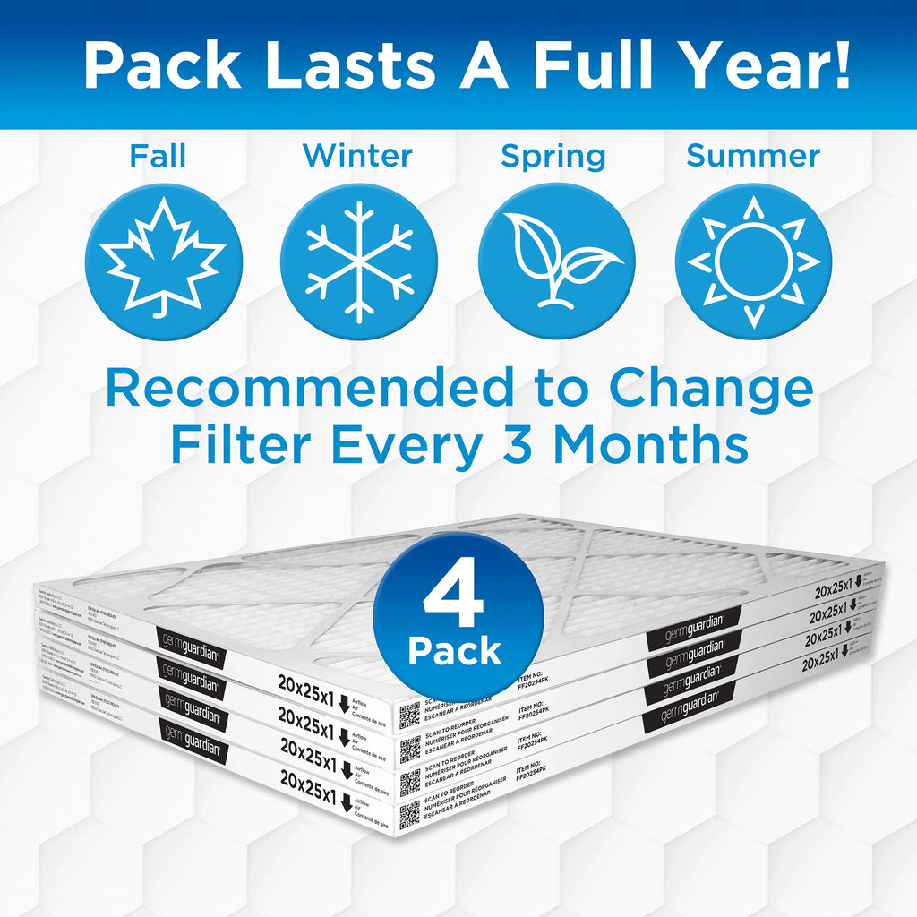20 Pleated Air 12 Furnace 1 x Guardian (4-Pack) Filters Germ AC x MERV 25 HVAC