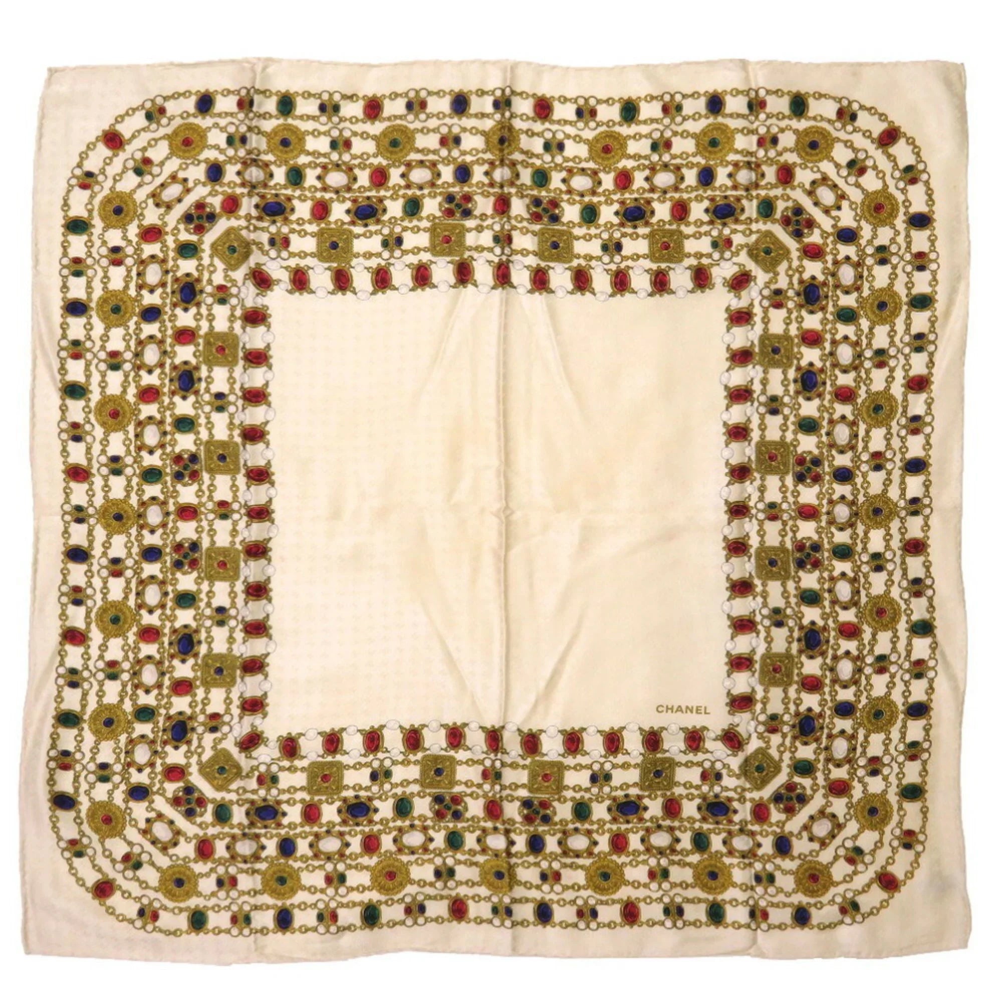 Silk Scarf Beige Stone (Fair) Pre-Owned Motif