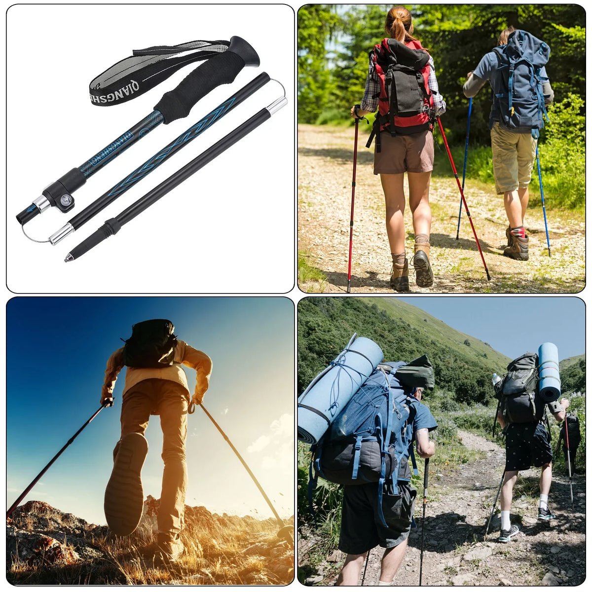 Poles, Hiking Telescopic Blue Uxcell Trekking Collapsible Inch 53 Pole 2Pack
