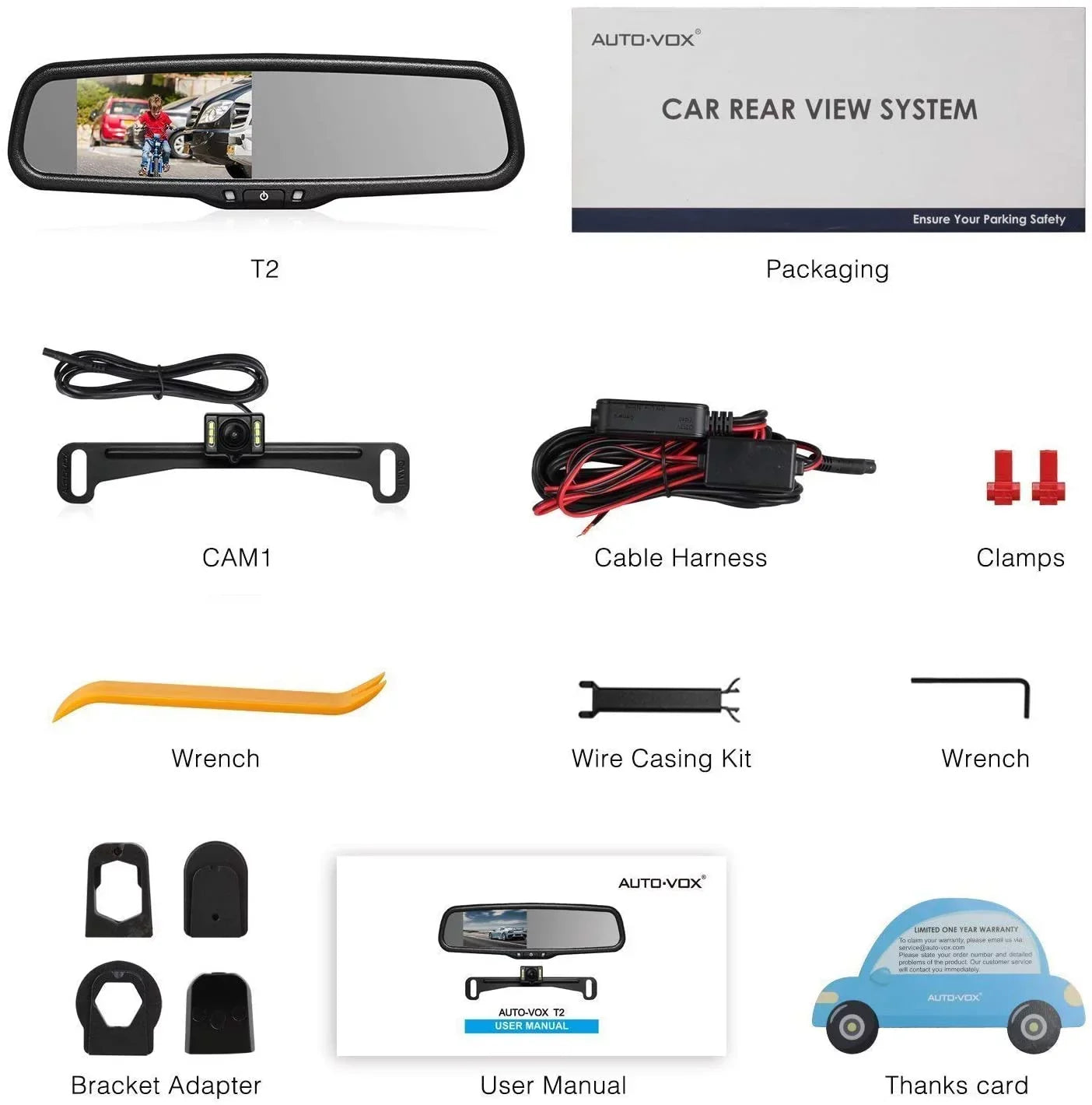 Camera Backup with Monitor View Waterproof Camera Reversing OEM for for Parking AUTO-VOX Back & IP68 Car/Trucks, Look Up Camera Mirror Rear T2