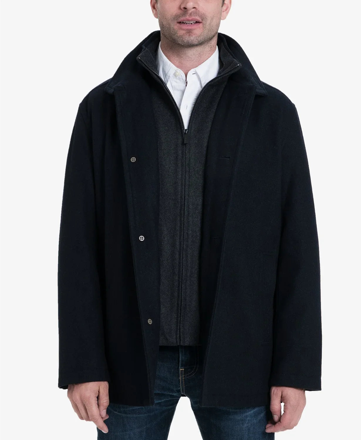 Men's Button Fog Charcoal, Coat, Medium Car Blend Wool Front London