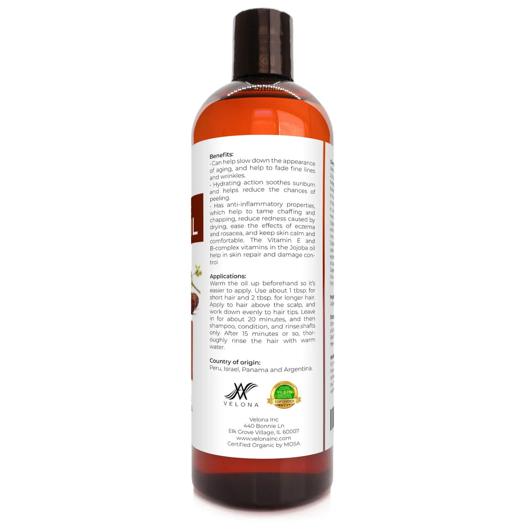 '- Unrefined, Natural Stretch Organic Oil| lb Jojoba Body, Moisturizing USDA Skin | | Pure Certified Marks, 100% Pressed, and Golden, Face, Cold Free 7 Hexane Care, Oil Cuticles Hair, Carrier Velona