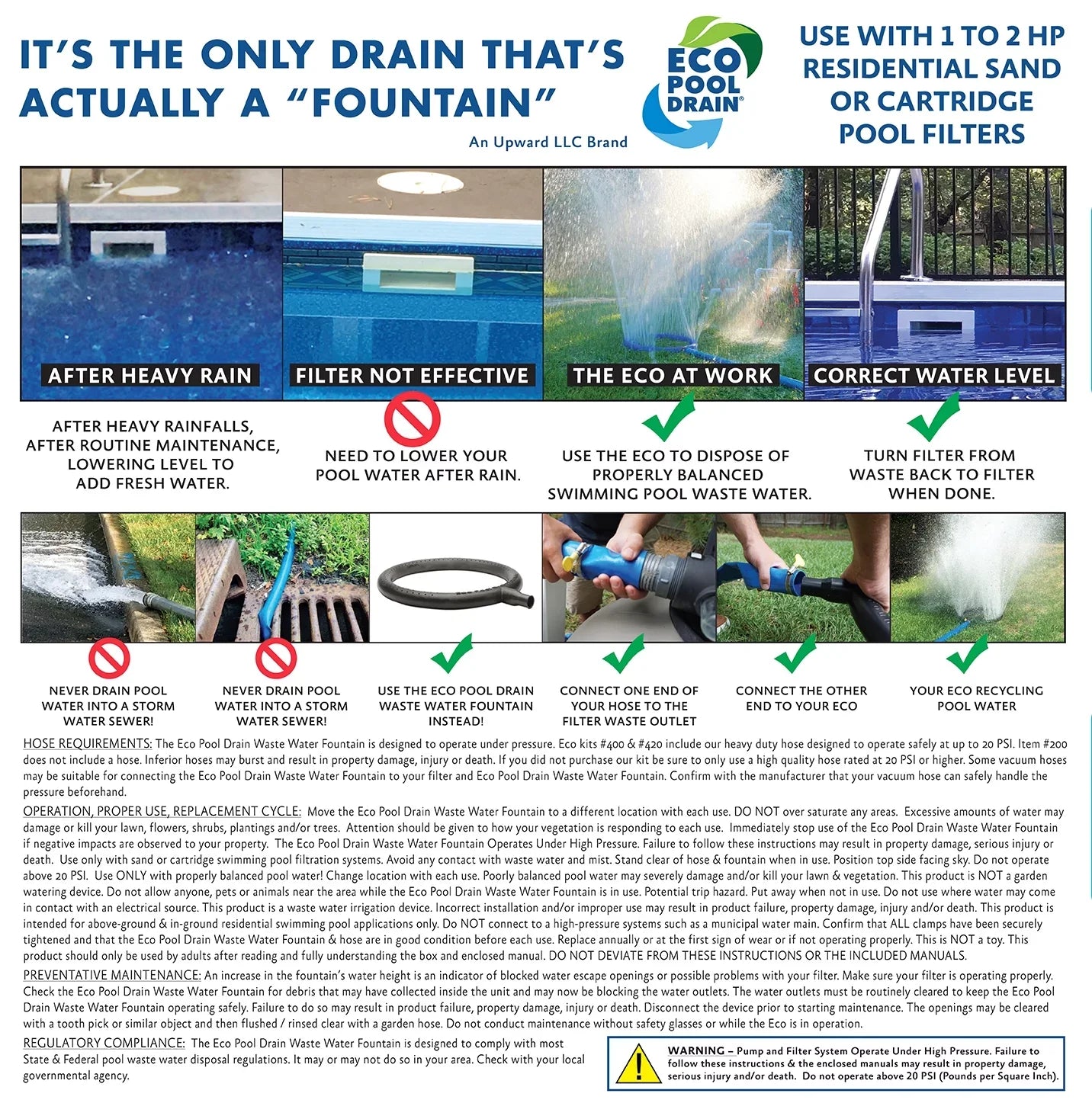 & #200 Swimming Fountain Drain Cartridge for Eco Pools Sand liquid Waste Pool Filtered