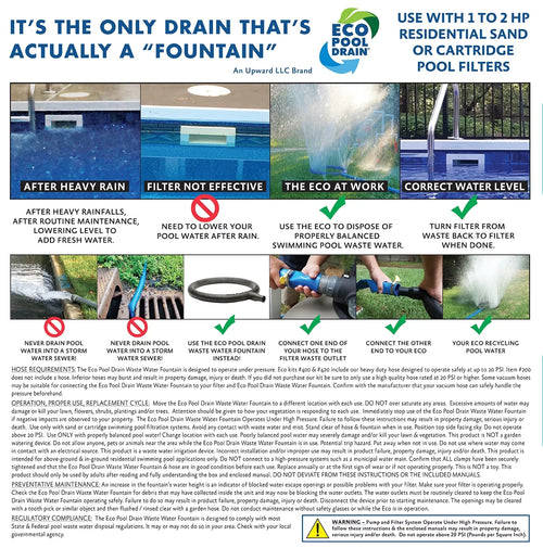 & #200 Swimming Fountain Drain Cartridge for Eco Pools Sand liquid Waste Pool Filtered