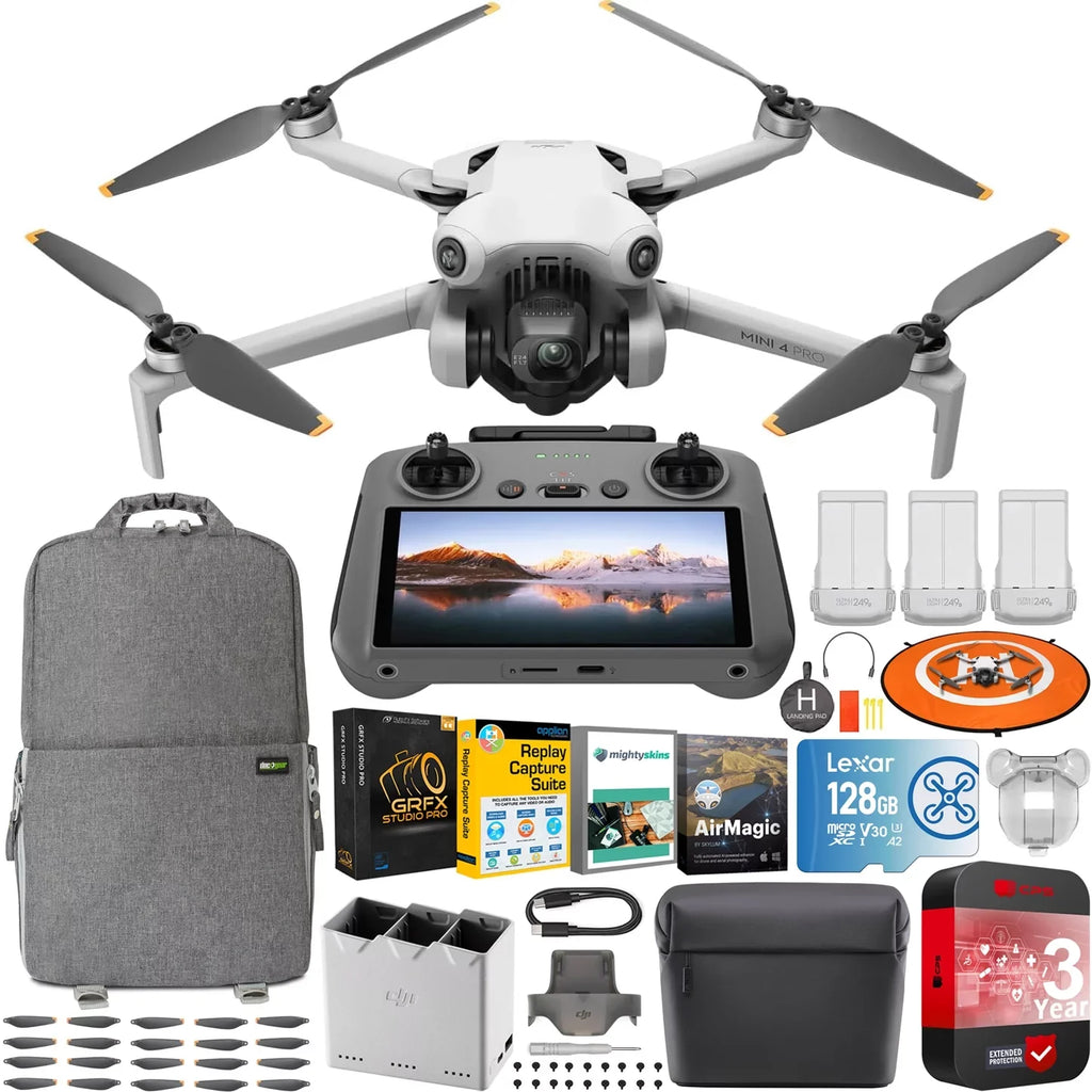 CPS Batteries Combo, 3 Fly Mini Accessories Warranty 4K Extended 4 Year with (With Bundle Drone RC DJI Sensing, 3 2 & More 249g, with Omnidirectional HDR Remote Pro Under Video, Folding Screen)
