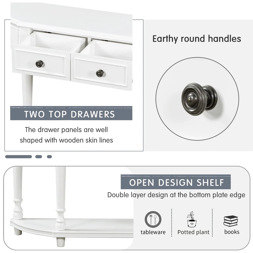 (White Curved Console Wooden Drawers Design design Frame Table WF298768AAK) and Top SKU Circular Solid OLD Shelf Retro Open Legs Two with TREXM