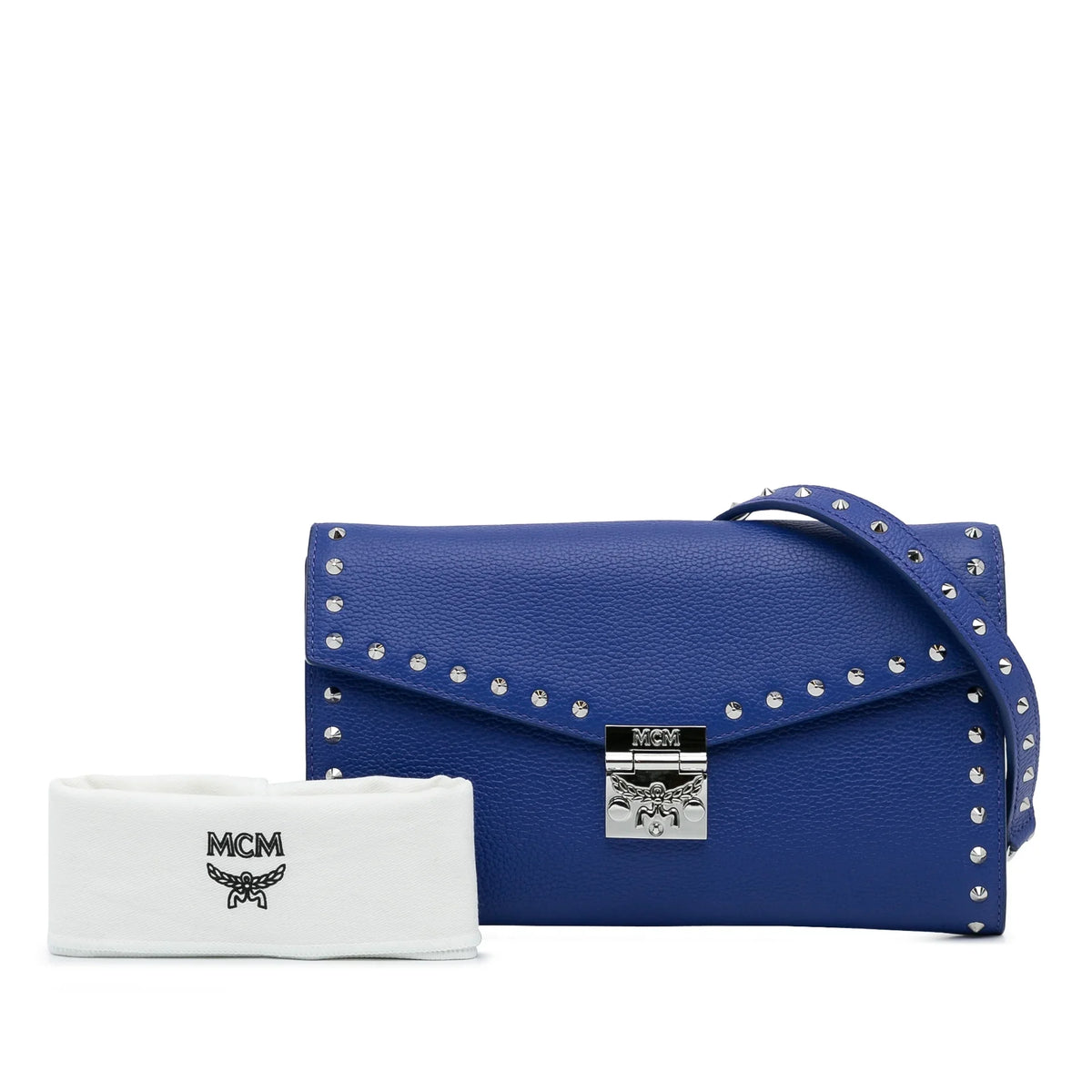 Blue Chain Patricia Leather Authenticated Pre-Owned Bag on Wallet Calf Studded MCM Unisex Crossbody (Good)