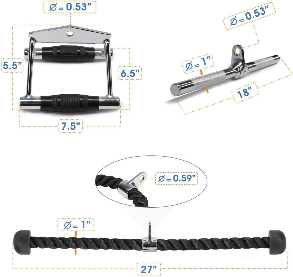 D Bar + Attachment Handle Double Cable Rope Combo V-shaped Tricep Yes4All +