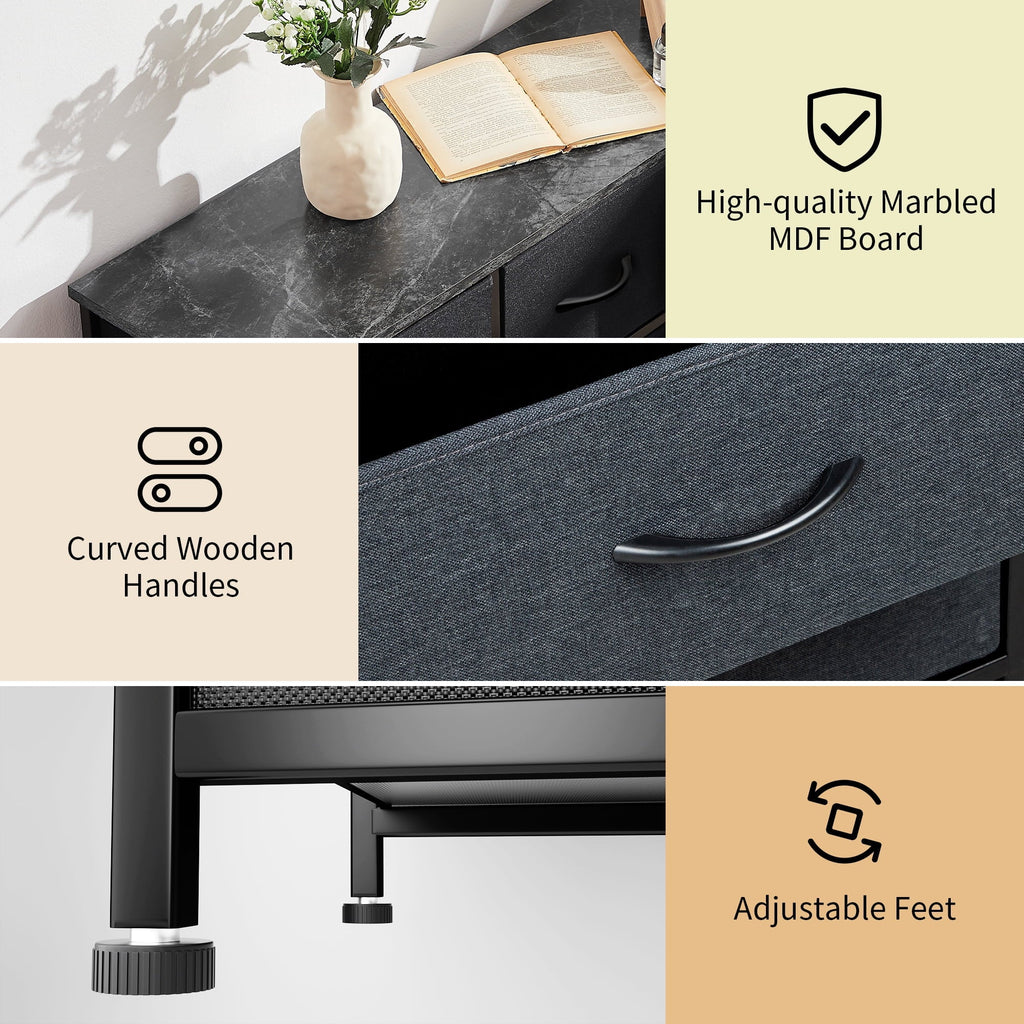 Sturdy Fabric Steel Dresser, Top, Easy-to-Pull Hallway, Wooden Bins(Black Bigroof Organizer Storage Living Room, Cabinet, for Furniture Frame, 9-Drawer Tower Grey) Bedroom, Fabric Closet,