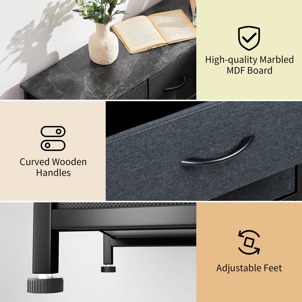 Sturdy Fabric Steel Dresser, Top, Easy-to-Pull Hallway, Wooden Bins(Black Bigroof Organizer Storage Living Room, Cabinet, for Furniture Frame, 9-Drawer Tower Grey) Bedroom, Fabric Closet,