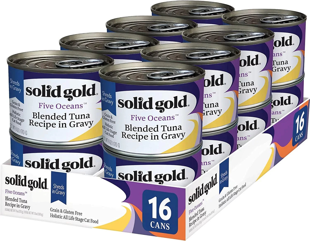 '- Vitamins, Gravy & with Superfood, Wet in - Grain Minerals Protein, 16ct/6oz Gluten Can Shreds Gravy - Solid Shreds Real Fish Amino Food Cats for Cat Gold - Tuna Canned with Acids Free &