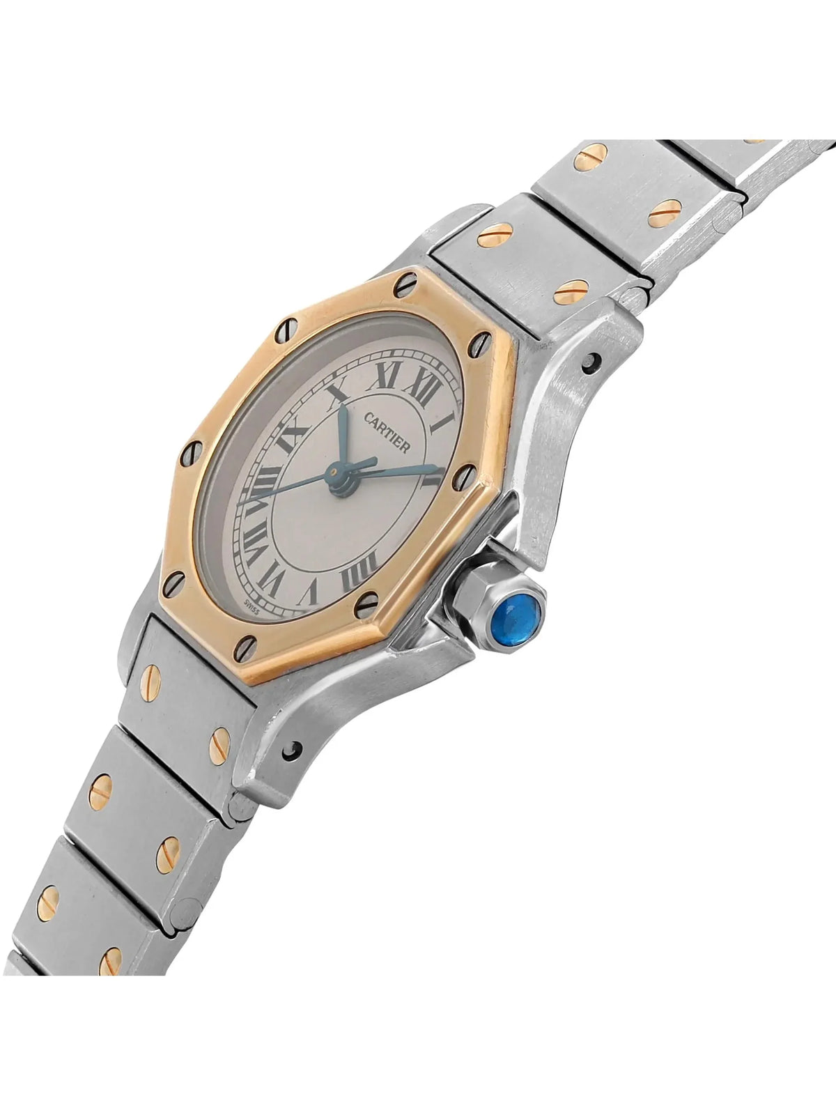 Pre-owned Santos Steel Octagon 18K Gold Watch (Good) Cream Cartier 187903 Yellow