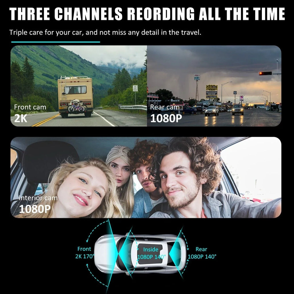 Recorder 4K Rear & Camera Cars Track Front True 3 Video Lens Dual WiFi&GPS Dash