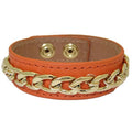 Orange Leather Bracelet with Chain - Designer accent Jewelry