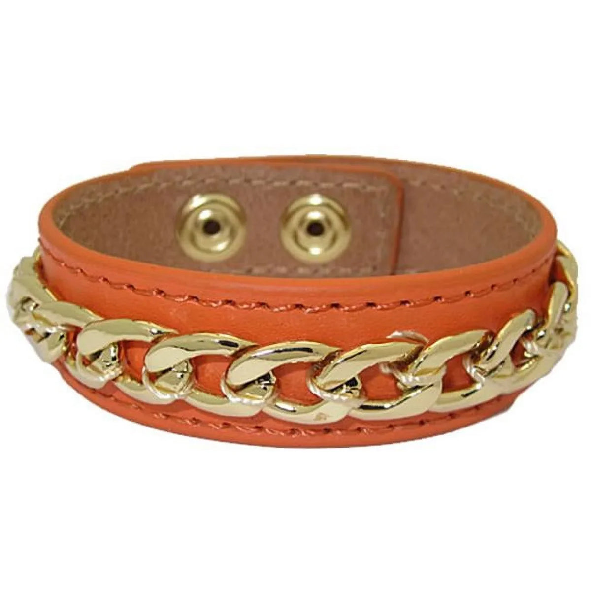 Orange Leather Bracelet with Chain - Designer accent Jewelry