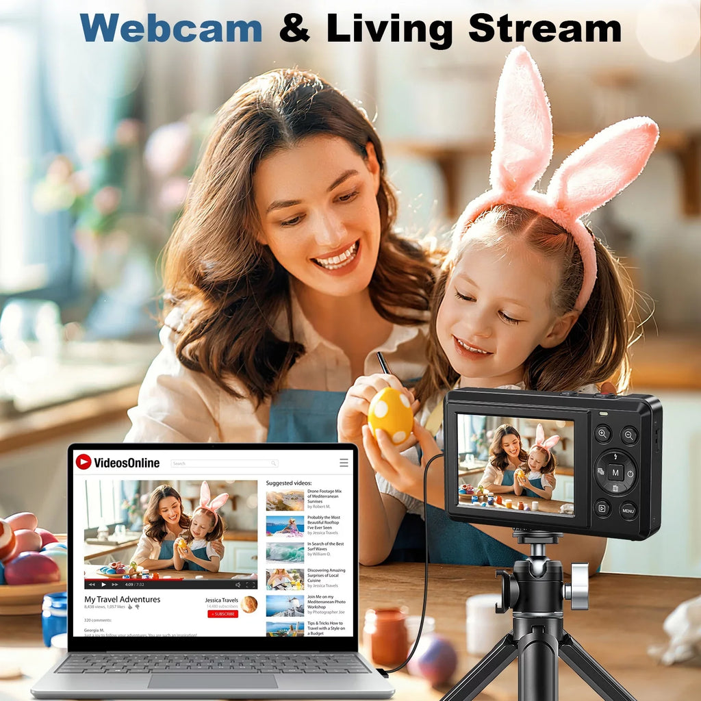 with Digital Camera SEREE SD Zoom, and 2 Card 16X Digital Digital and with Camera Autofocus Batteries 44MP Portable Point Cameras 32GB Compact 2.4'' 4K Shoot